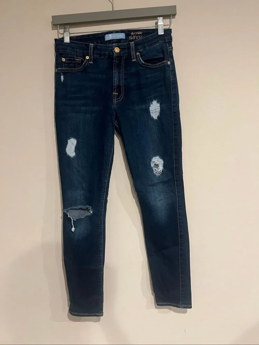 7 For All Mankind The Ankle Skinny Jeans Sz 27 b(air) denim distressed